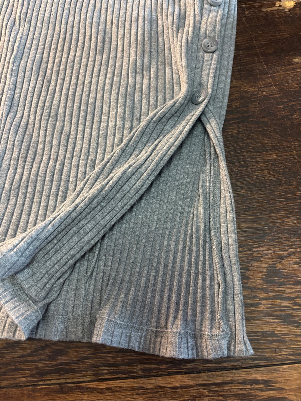 Gray Ribbed Button-Accent Women's Skirt - Picture 2 of 5